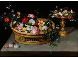 Henkelkorb mit Blumen und Tazza by Jan Brueghel d.J., oil on panel, offered Dec 2016