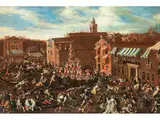 Die Caccia ai Tori auf dem Campo di san Polo by Josef Heintz d. J., oil on canvas, sold Jun 2021
