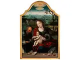 Die Heilige Familie in Landschaft mit Gottvater in den Wolken by Pieter Coecke van Aelst, oil on panel, sold Mar 2015