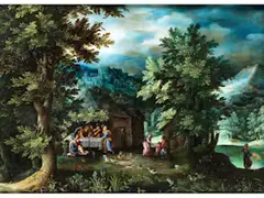 Abraham und die Engel in Mamre by Jan Brueghel d.Ä., oil on copper, sold Jun 2019