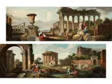 Römisches Capriccio mit Vase und Säulentempelruine by Giovanni Paolo Panini, oil on canvas, offered Sep 2022
