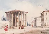 Tempel der Vesta (eigentlich Hercules Victor) am römischen Forum Boarium by Jules-Romain Joyant, watercolor, offered Jun 2015