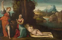Nachfolger Szene mit drei Frauen by Tisi, Benvenuto, detto il Garofalo, oil on canvas, sold Jun 2015