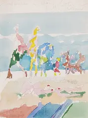 Avantgardisten am Meer by Hubert Berke, 1974, watercolor, offered Jun 2015