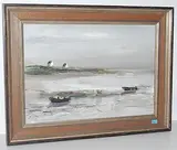 Küstenlandschaft mit Booten by Georges Laporte, oil on canvas, sold Jun 2015
