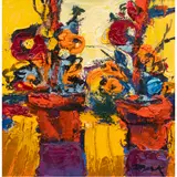 Untitled (Still Life with Two Potted Flowers) by Henrietta Berk, oil on canvas, sold Feb 2024