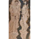 Phillippe and Eddie Sparring by Guy Anderson, 1977, oil on tarred roofing paper, sold Feb 2024
