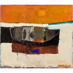 The Black Boat by Raimonds Staprans, 1963, oil on canvas, sold Feb 2024