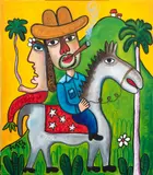 Man and Mermaid on a Donkey by José Fúster, 2011, acrylic on canvas, sold Feb 2024