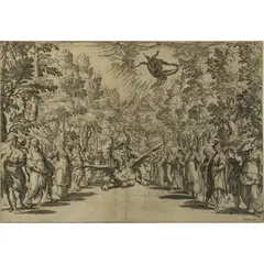 Apollo e il Drago Pitone by Agostino Carracci, 1589, etching and engraving on paper, sold Feb 2024