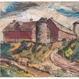 The Red Barns by Louis Siegriest, oil on board, sold Feb 2024