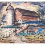 The Red Barn by Louis Siegriest, 1948, oil on board, sold Feb 2024