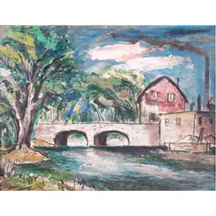 Mill Dam by Louis Siegriest, 1948, oil on board, sold Feb 2024