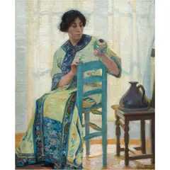 Fantasy: Blue and Yellow by Robert Vonnoh, 1916, oil on canvas, sold Feb 2024