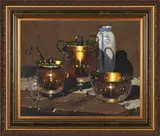 Still Life with Copper Vessels by Hennie Griesel, oil on canvas mounted on board, sold May 2026