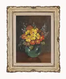 Still Life with Red and Yellow Flowers by Jan Dingemans, oil on board, sold May 2026