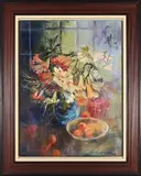Still Life with Flowers and Fruit by Margaret Gradwell, oil on canvas, sold May 2026