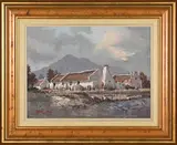 Cape Cottages in a Landscape by Malachi Smith, oil on canvas mounted on board, sold May 2026