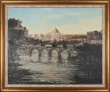 City on the River by Mauro Chiarla, oil on canvas, sold May 2026