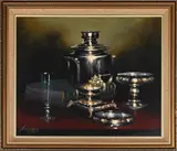 Still Life with Samovar by Denzil Herring, oil on canvas mounted on board, sold May 2026