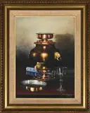 Still Life with Books and Samovar by Denzil Herring, oil on board, sold May 2026