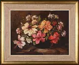 Still Life with Hibiscus by E. Franken, oil on canvas, sold May 2026
