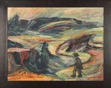 Figure in an Arid Landscape by Stefan Ampenberger, oil on canvas mounted on board, sold May 2026