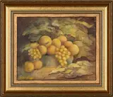 Still Life with Fruit and Leaves by Helen Begg, oil on canvas mounted on board, sold May 2026