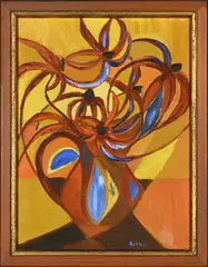 Still Life with Flowers by Brendan Botha, acrylic on board, sold May 2026