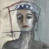 Portrait by Amanda Blokker, acrylic and pastel on canvas, sold May 2026