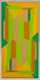 Geometric Abstract Composition in Yellow and Green by Kayo Lennar, 1985, Oil on Canvas, sold Jun 2025