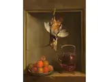 Stillleben mit Rebhuhn, Hase, Orangen, Zitronen und Einem Teekessel by Jean-Baptiste Oudry, oil on canvas, sold Sep 2019