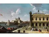 Venezianische Vedute mit Santa Maria Della Salute und der Biblioteca Marciana by Apollonio Facchinetti, oil on canvas, sold Sep 2024