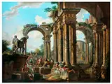 Römisches Ruinencapriccio mit Reicher Figurenstaffage by Giovanni Paolo Panini, oil on canvas, sold Sep 2018