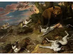 Hundejagd auf Einen Bären by Frans Snyders, 1579 Antwerpen – 1657 ebenda, oil on canvas, sold Apr 2018