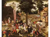 St. Georgs-kirmes by Marten van Cleve d. Ä., oil on panel, sold Dec 2023