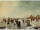 Winterlandschaft mit Eisläufern by Barent Avercamp, 1612 Kampen – 1679 ebenda, oil on panel, sold Jun 2024