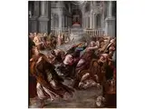 Vertreibung der Händler aus dem Tempel by genannt „El Greco“ Domenikos Theotokopoulos, oil on canvas, sold Apr 2016