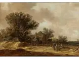 Dünenlandschaft mit Einem Planwagen und Personenbesetztem Karren vor Einem Gehöft by Jan Jozefsz. van Goyen, oil on panel, offered Dec 2019