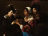 La Buona Ventura (die Wahrsagerin) by Nicolas Tournier, oil on canvas, sold Jul 2018