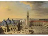 Blick Über den Markusplatz und die Basilica di san Marco auf den Campanile by Antonio Joli, oil on canvas, sold Sep 2019