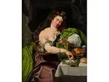 La Zingara – Junge Dame mit Weinglas und Artischocken by Abraham Janssens, oil on canvas, offered Apr 2018