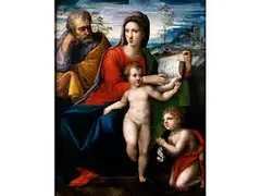 Heilige Familie mit Johannesknaben by Il Riccio Bartolomeo Neroni, oil on panel, sold Dec 2016