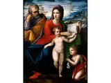 Heilige Familie mit Johannesknaben by Il Riccio Bartolomeo Neroni, oil on panel, sold Dec 2016