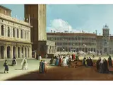 Der Markusplatz mit dem Torre Dell’orologio by Johan Richter, oil on canvas, sold Sep 2025