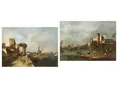 Capriccio mit Burganlage am Hafenufer by Francesco Guardi, oil on canvas, sold Mar 2026