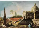 Capriccio mit Kirche und Obelisk by Michele Giovanni Marieschi, oil on canvas, offered Mar 2025