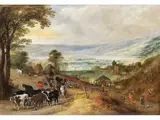 Weite Berglandschaft mit Heimkehrender Rinderherde by Joos de Momper d. J., 1564 Antwerpen – 1635 ebenda, oil on canvas, offered Jun 2021