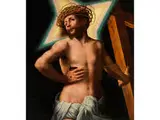Der Auferstandene Christus mit dem Kreuz und Sternförmigem Leuchtenden Nimbus by Jan Sanders van Hemessen, oil, sold Jul 2018