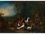 Der Sänger Orpheus Bezähmt Durch Seinen Gesang die Wilden Tiere by Karl Wilhelm de Hamilton, oil on canvas, offered Mar 2015